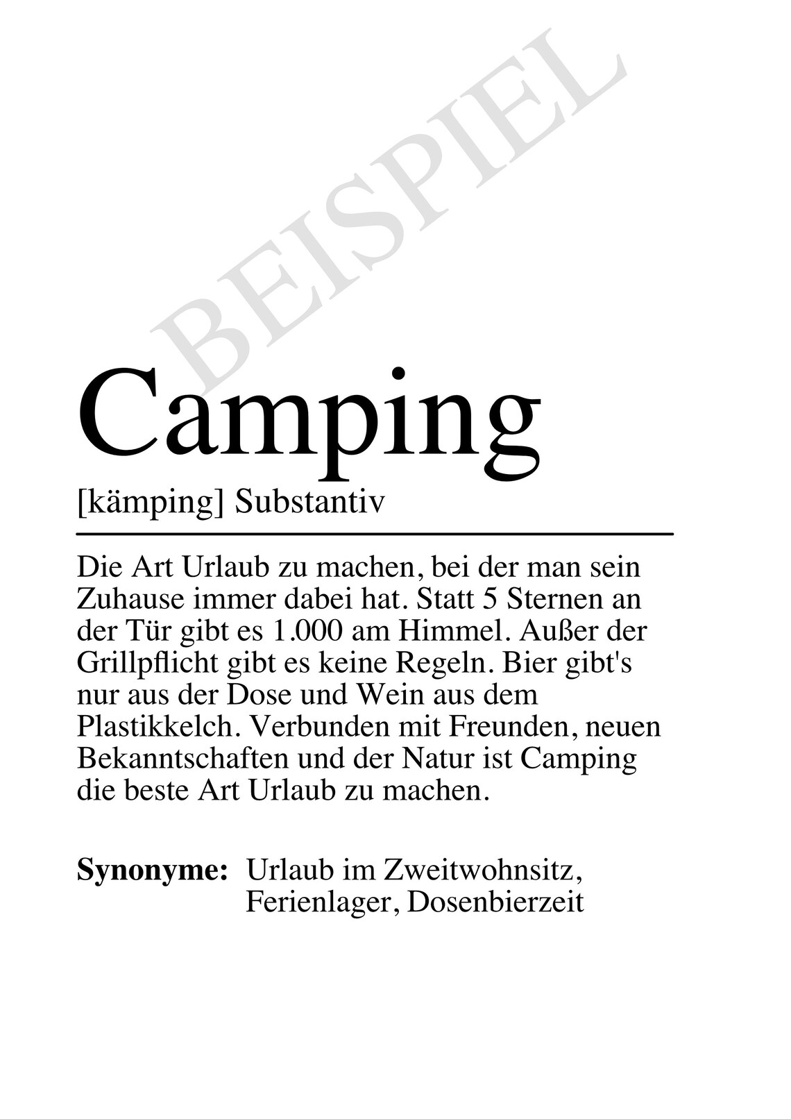 Camping Definition Funny Outdoor Adventure Camper Gift Minimalist Poster - Image 2