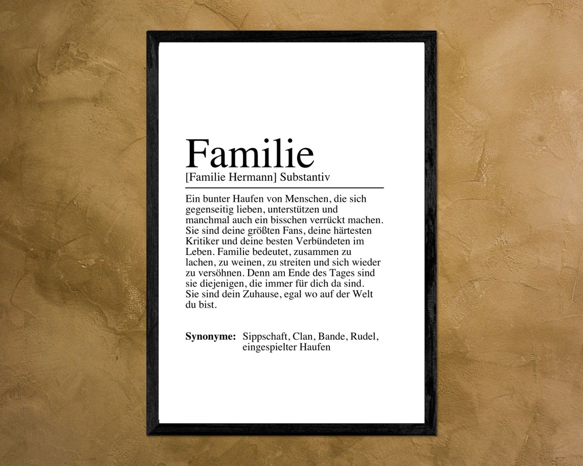 Familie German Family Dictionary Definition Personalized Poster