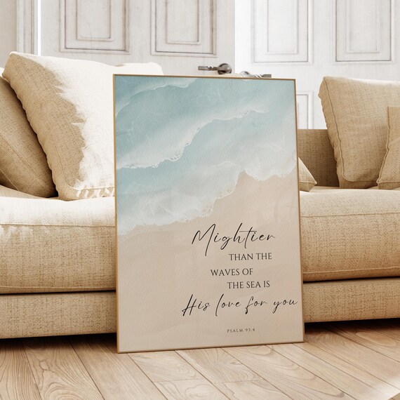 Psalm 934 Mightier Than The Waves Of The Sea Beach House Sign Cottage Wall Decor Ocean Print Waves Beach Home Wall Art