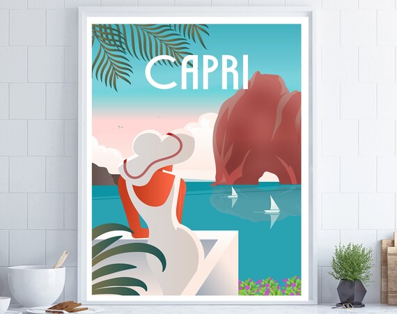 Capri Print Capri Poster Capri Wall Art Italian Islands Poster Italy Poster Mid Century Wall Art Coastal Decor Beach Decor