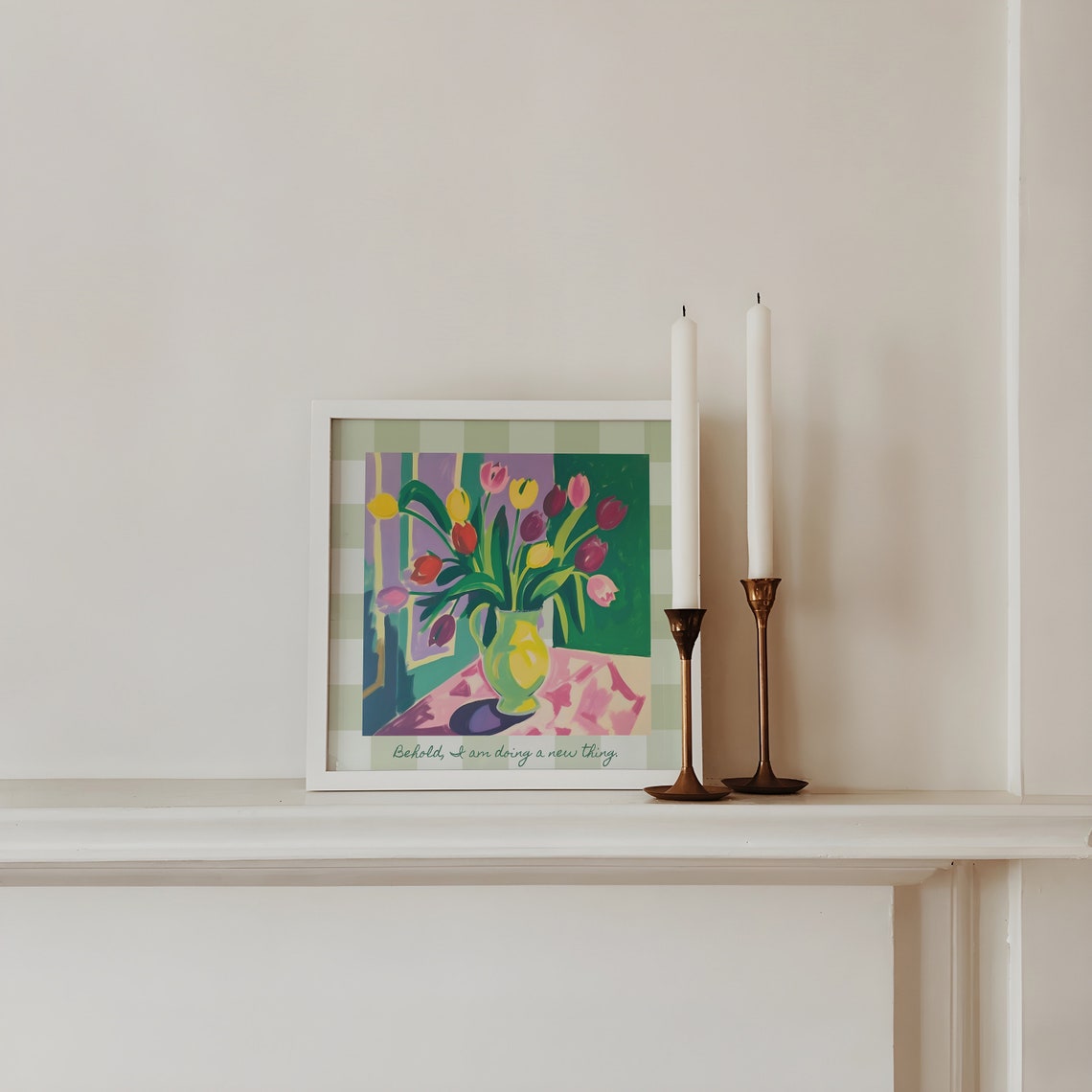 Behold I Am Doing a New Thing Colorful Tulip Vase Art Poster - Image 3
