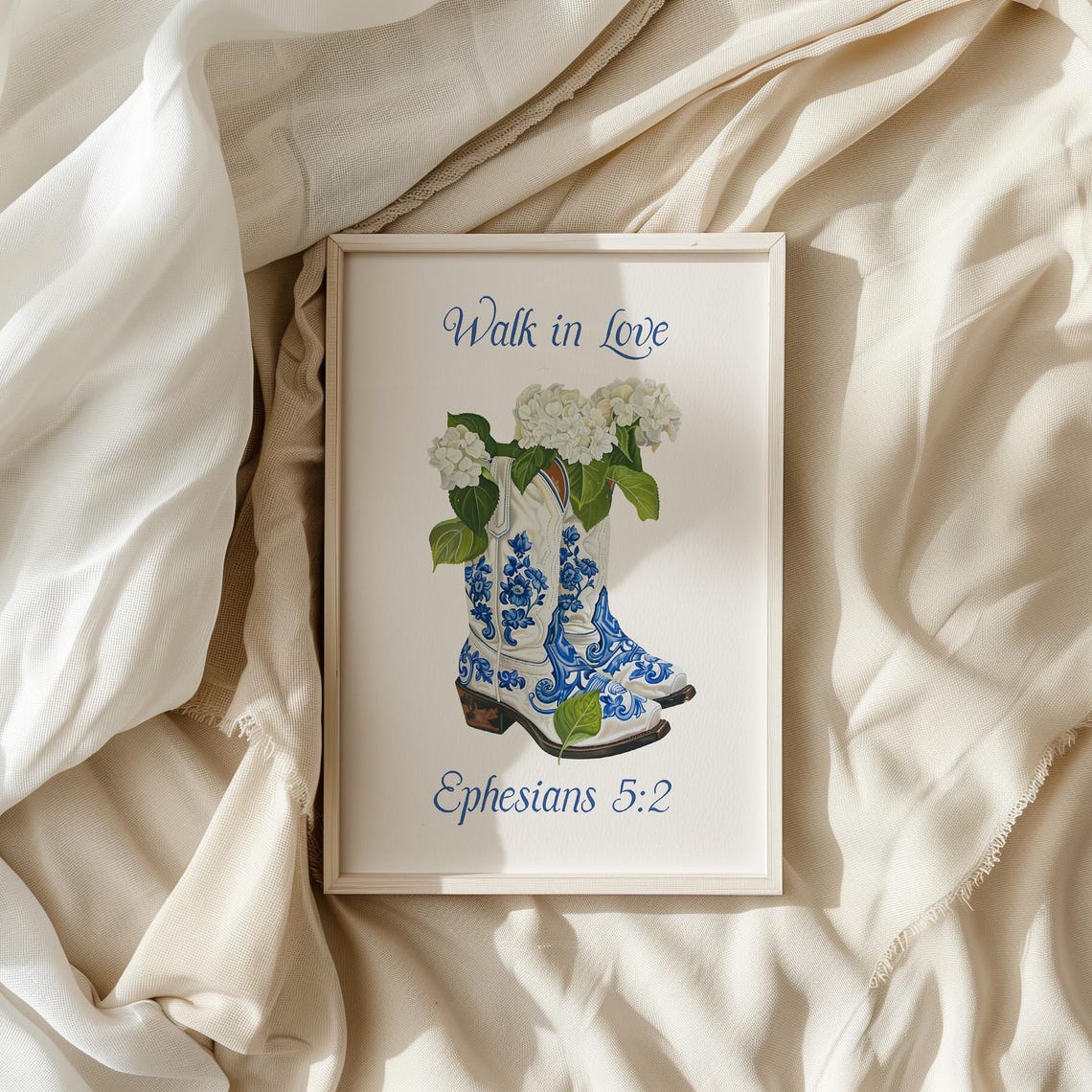 Walk In Love Ephesians 5 2 Chinoiserie Cowboy Boots Hydrangea Poster - Image 3