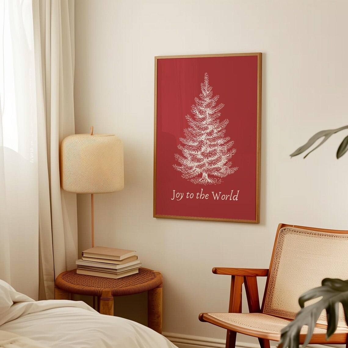 Joy To The World White Pine Tree Sketch Red Christmas Holiday Poster - Image 2