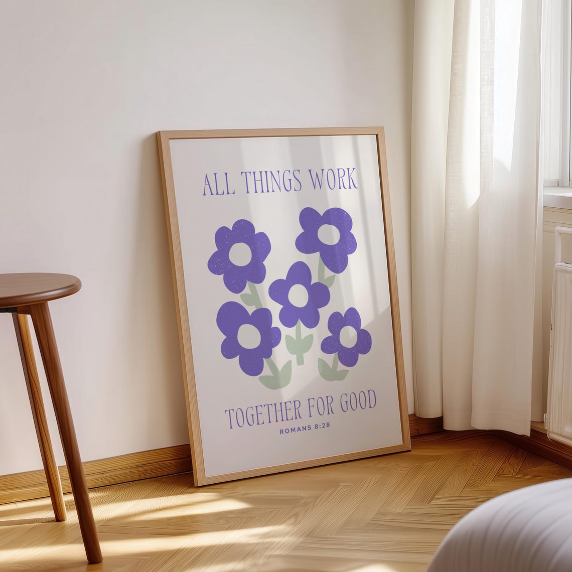 All Things Work Together For Good Romans 8:28 Purple Floral Poster - Image 3