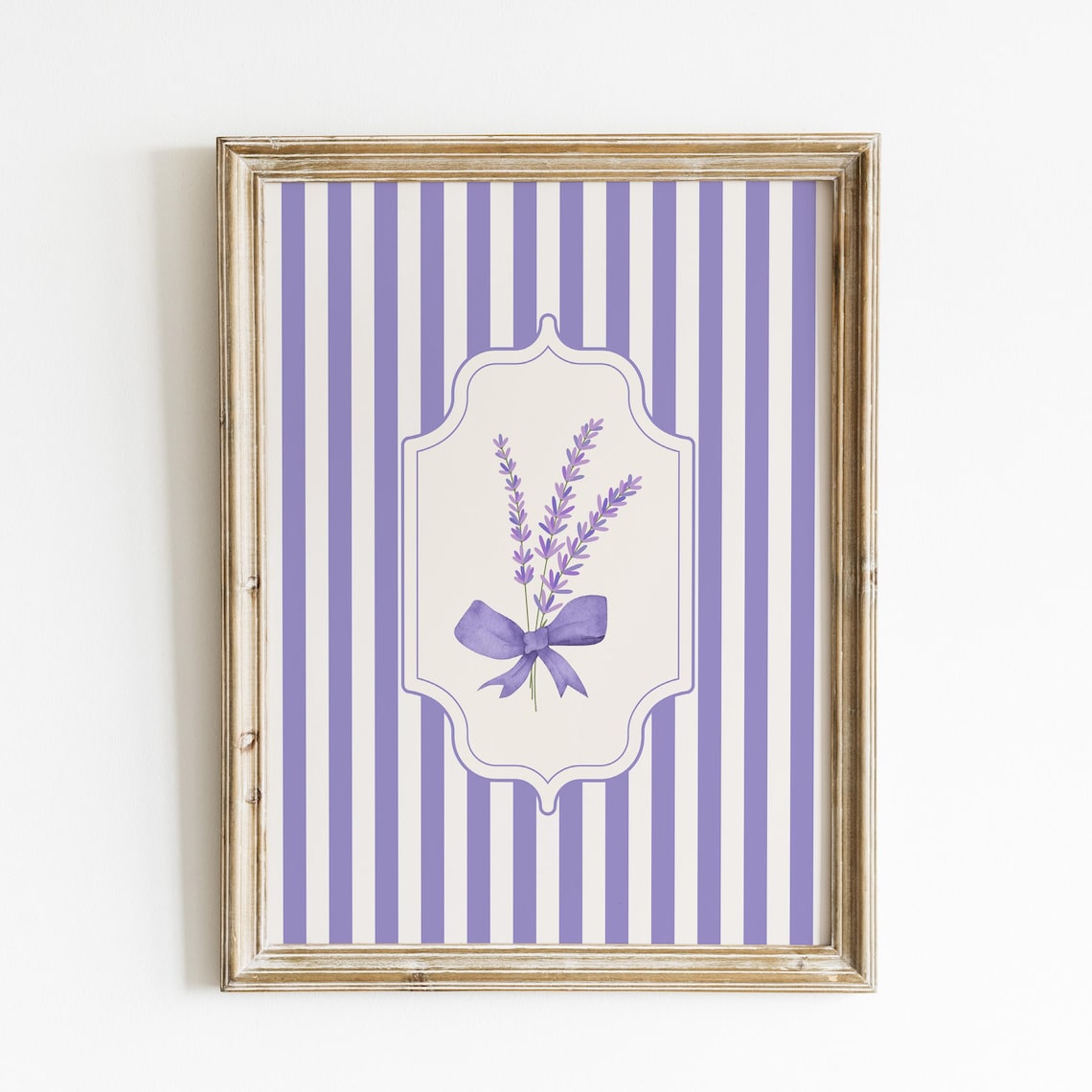 Lavender Bouquet Purple Bow Vintage Crest Striped Art Poster