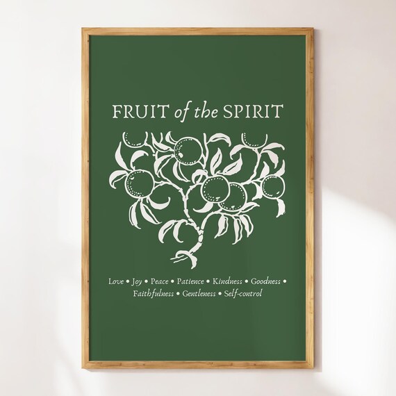 Fruit Of The Spirit Sage Green Vintage Botanical Fruit Bible Verse Poster