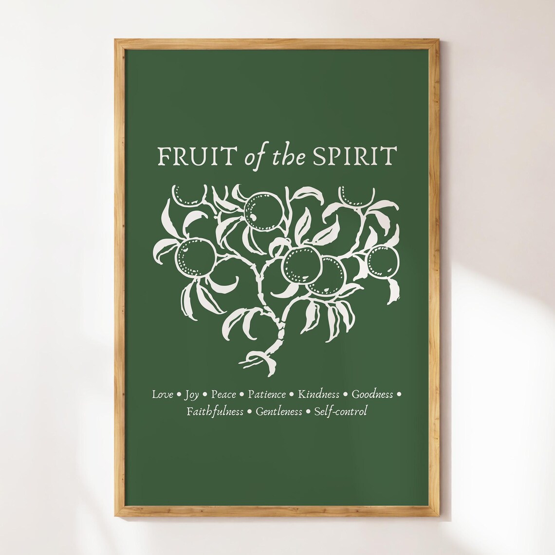 Fruit Of The Spirit Sage Green Vintage Botanical Fruit Bible Verse Poster