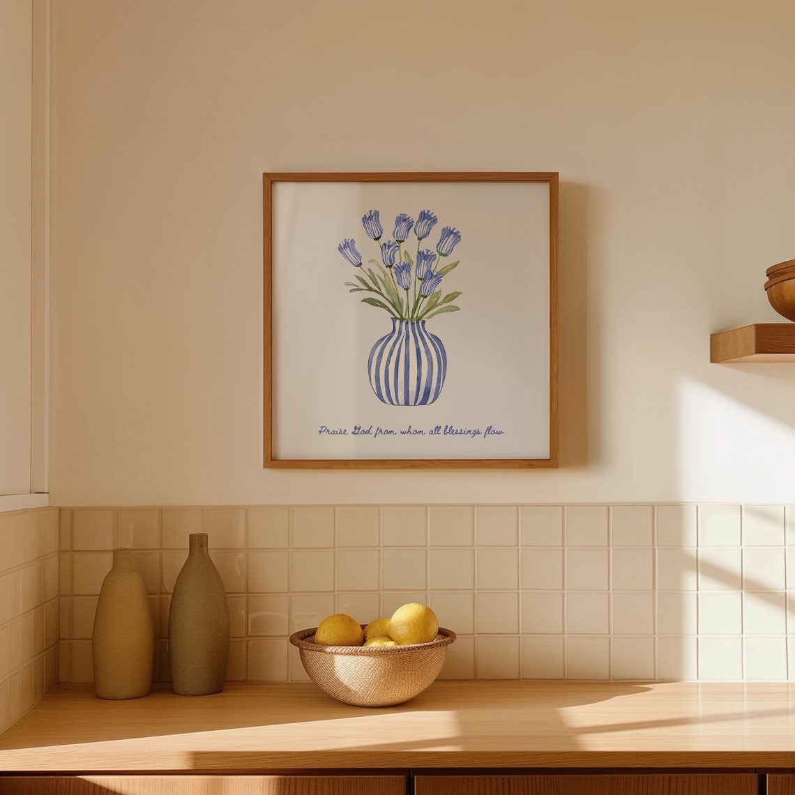 Praise God From Whom All Blessings Flow Blue Floral Art Poster - Image 4