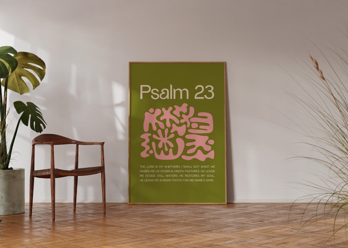 Psalm 23 The Lord Is My Shepherd Olive Pink Abstract Christian Poster - Image 4