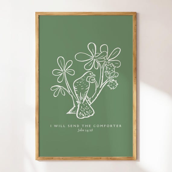 John 14 Minimalist Christian Typography Trendy Art Print Bible Verse Wall Art Baptism Gift Green Wall Art