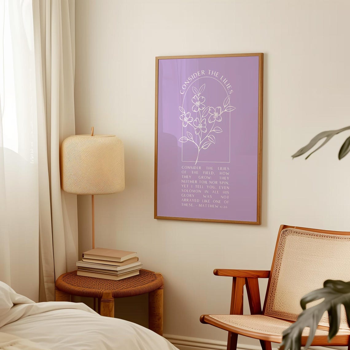Consider The Lilies Matthew 6:26 Lavender Arch Botanical Poster - Image 3