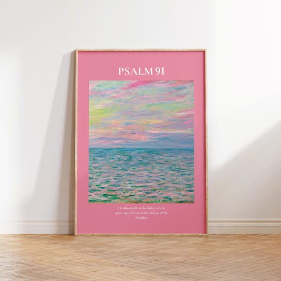 Psalm 91 Christian Wall Art Quote Wall Art Bible Verse Poster Minimalist Christian Pink Trendy Apartment Decor Motivational Art