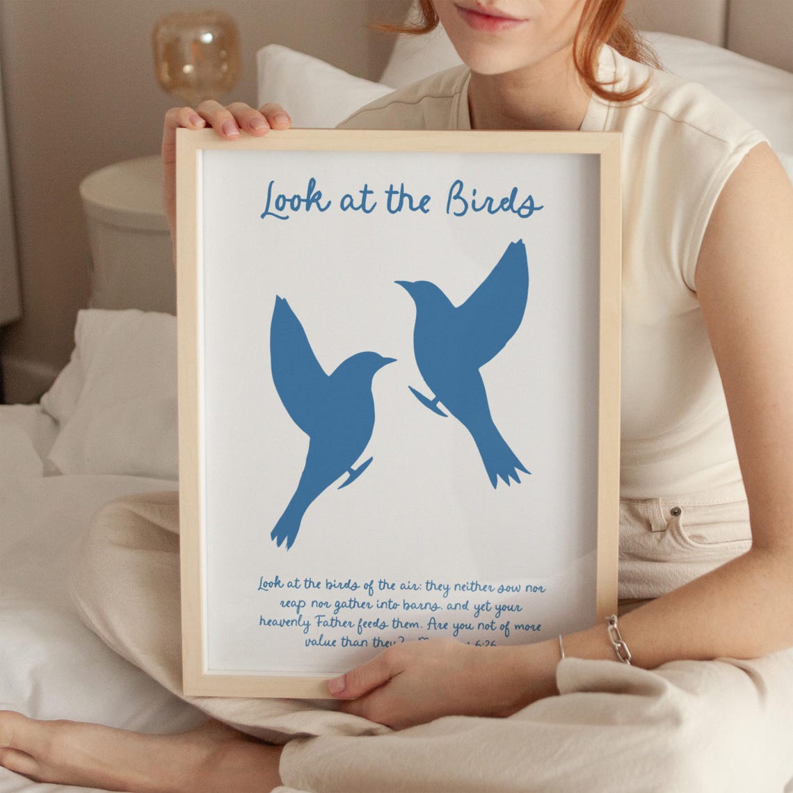 Look At The Birds Matthew 6:26 Blue Bird Silhouette Faith Poster - Image 3