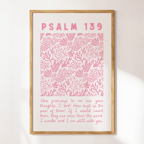 Psalm 139 Pink Coral Reef Pattern Precious Thoughts Scripture Poster