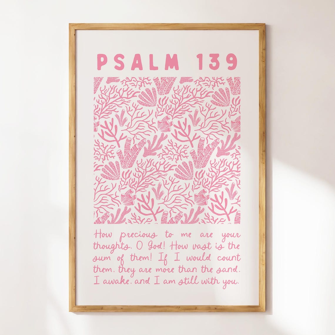 Psalm 139 Pink Coral Reef Pattern Precious Thoughts Scripture Poster