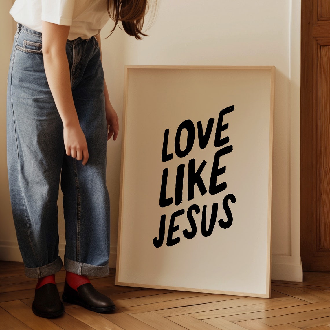 Love Like Jesus Christian Wall Art Modern Bible Verse Minimalist Neutral Typography Scripture Trendy Font Kids Room Housewarming Gift - Image 3