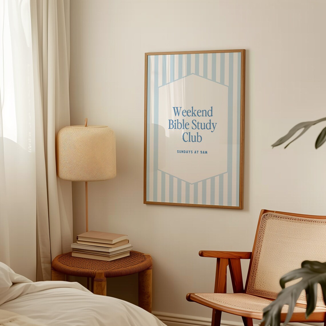 Weekend Bible Study Club Sundays At 9AM Blue Striped Christian Wall Art - Image 3