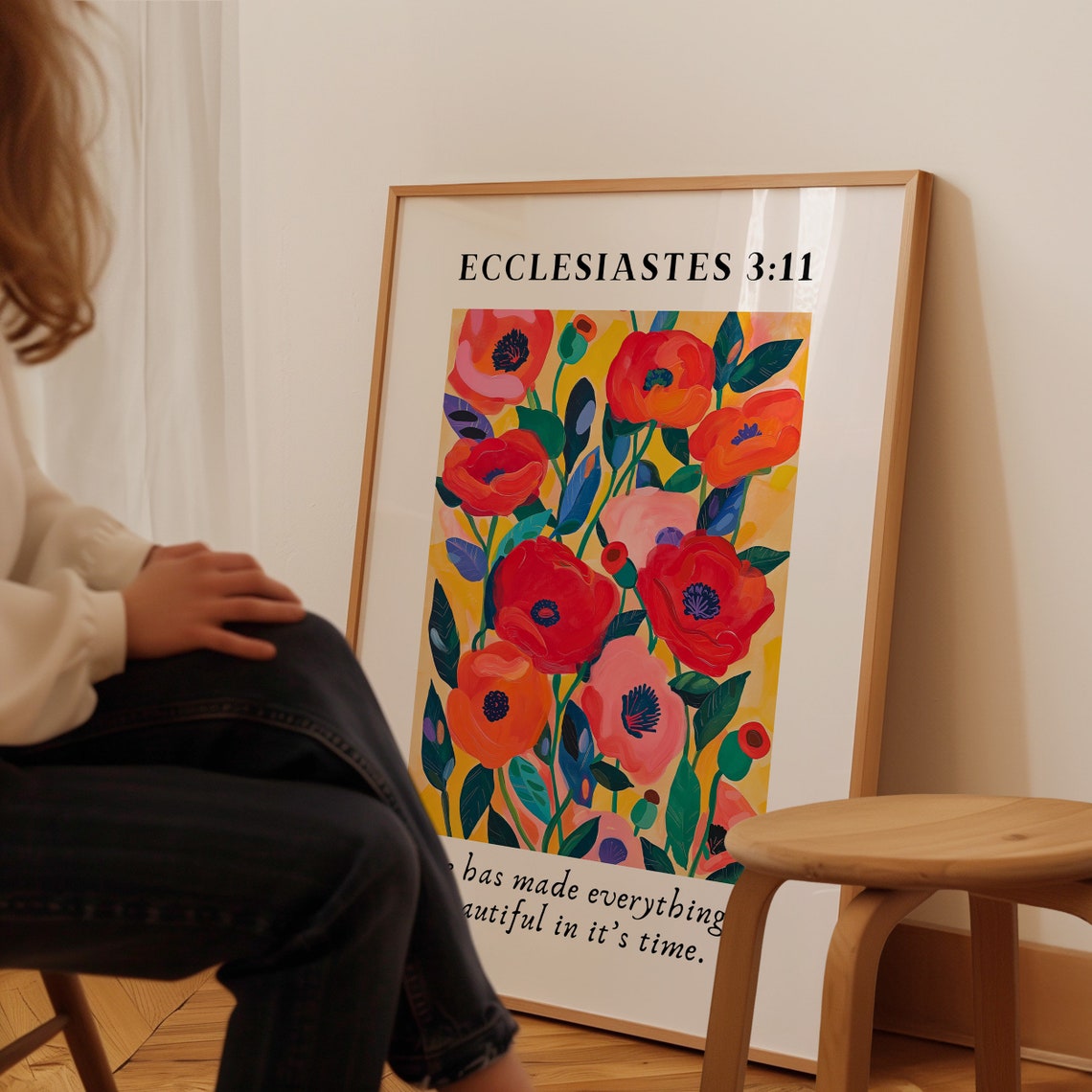 Ecclesiastes 3 11 Beautiful In Its Time Red Poppy Floral Bible Poster - Image 4