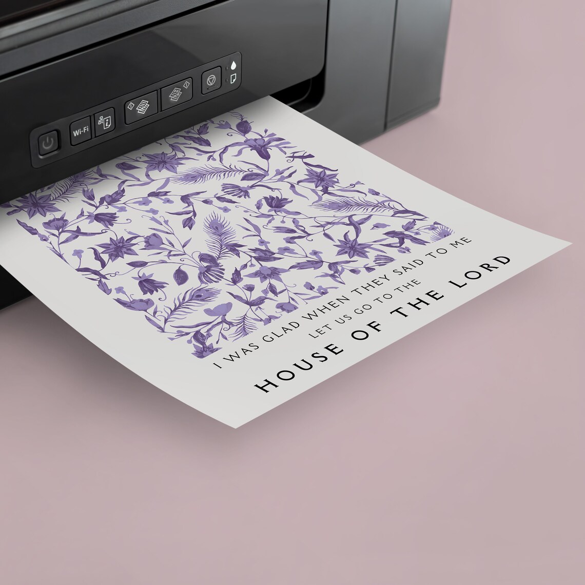 Psalm 122:1 I Was Glad House of the Lord Purple Floral Bible Verse Poster - Image 2