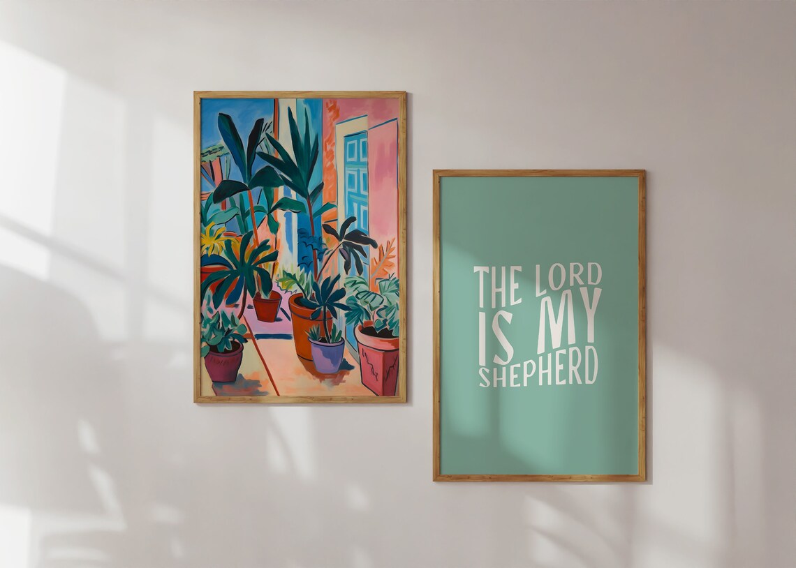 Psalm 23 Tropical Six Piece Flamingo Beach Palm Gallery Wall Set Poster - Image 4