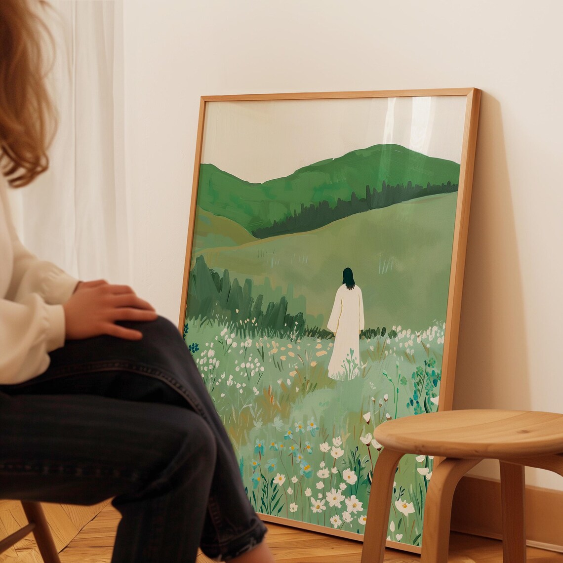 Jesus In The Green Pasture Wildflower Meadow Christian Painting Poster - Image 4