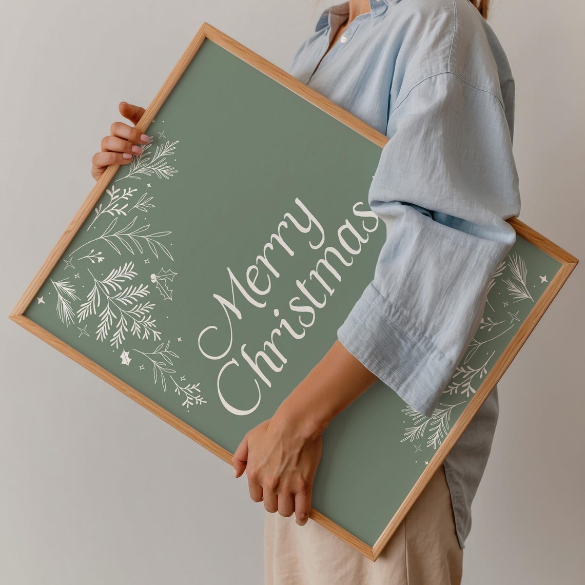 Merry Christmas Botanical Script Elegant Deep Green Holiday Poster - Image 3
