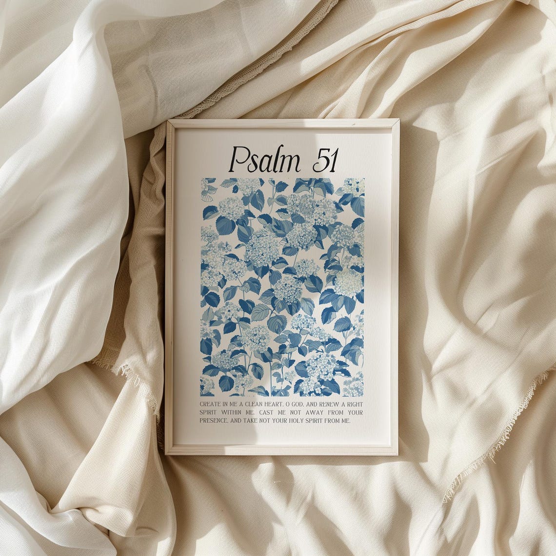 Psalm 51 Create In Me A Clean Heart Blue Hydrangea Pattern Poster - Image 3