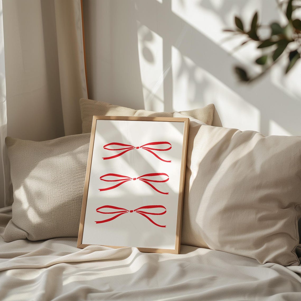 Red Bow Trio Minimalist Coquette Aesthetic Holiday Wall Poster - Image 3