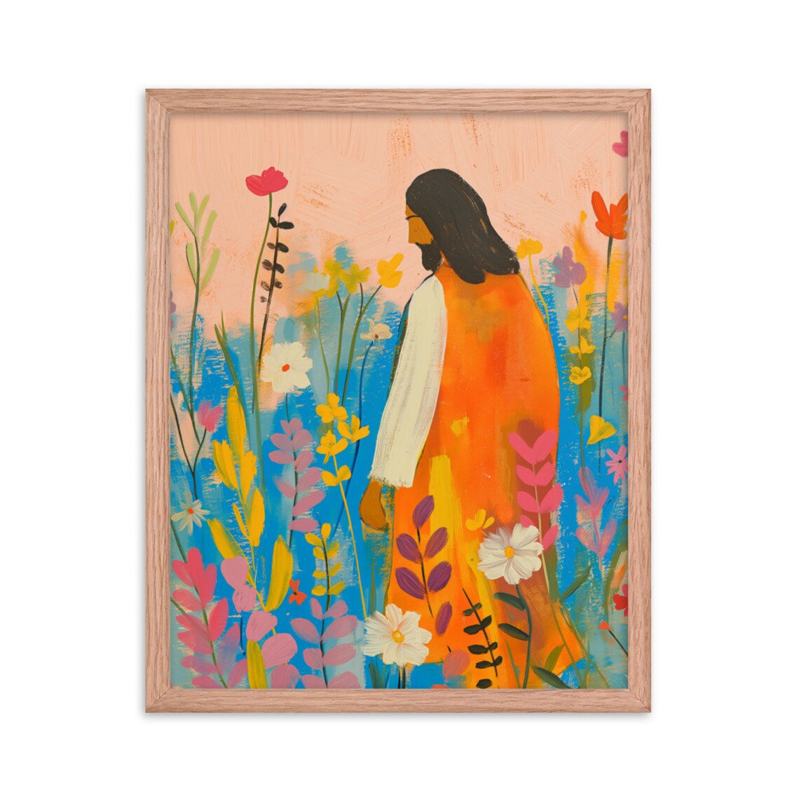 Jesus Walking In Wildflowers Colorful Modern Bible Wall Art Portrait - Image 3
