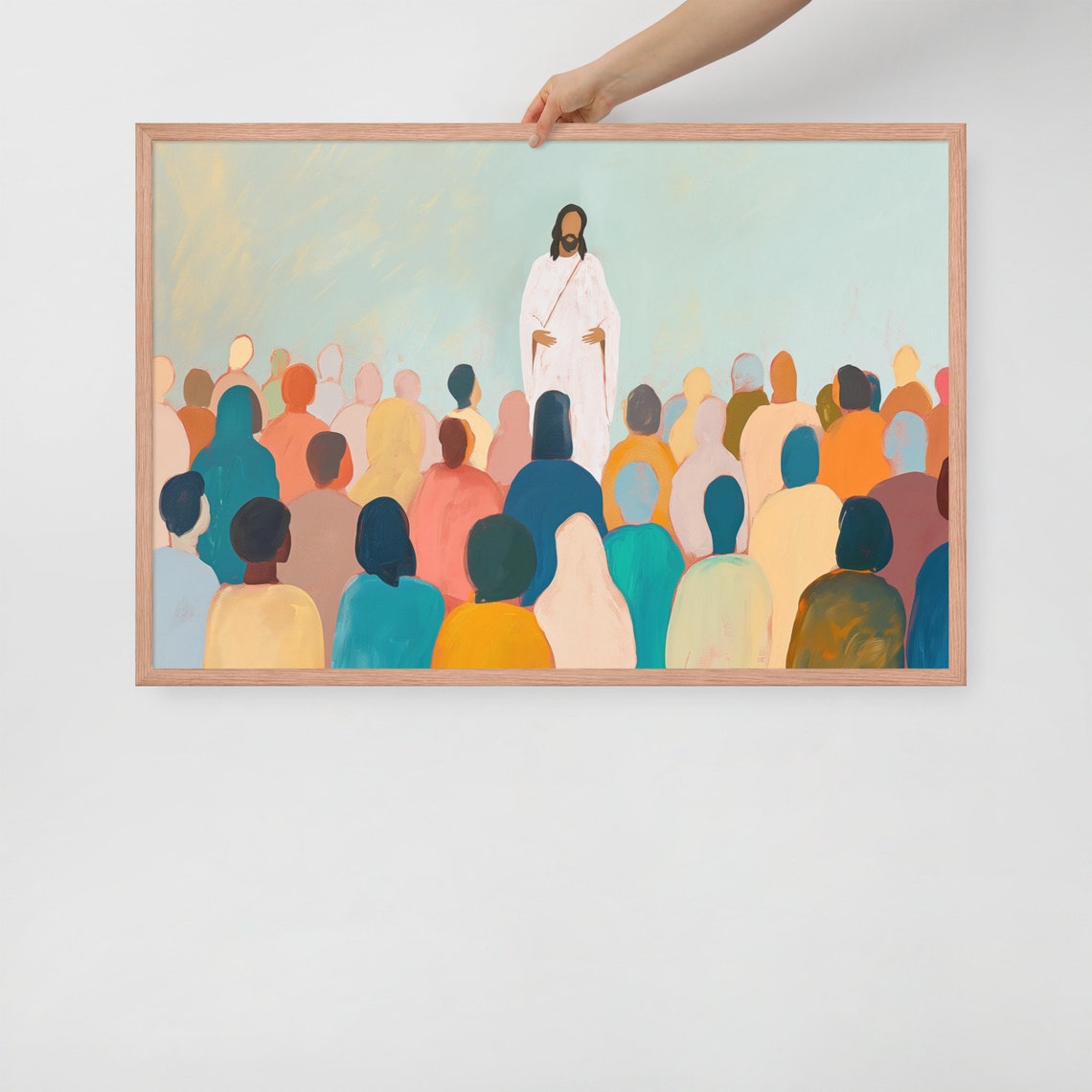 Jesus Preaching To Crowd Colorful Modern Faceless Figure Bible Poster - Image 2