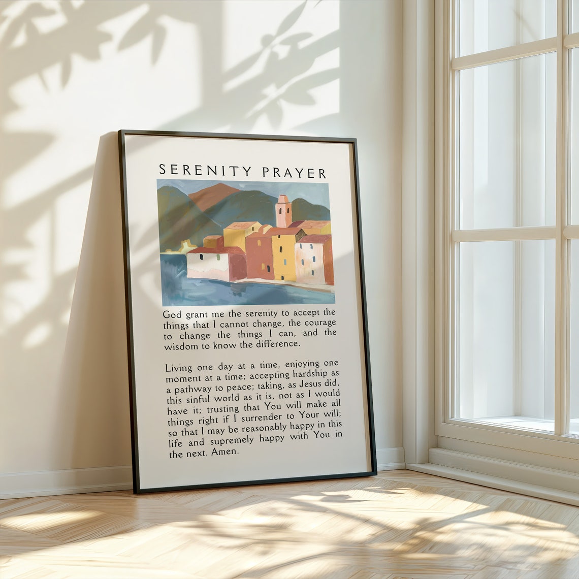 Serenity Prayer Full Text Coastal Village Painting Scripture Poster - Image 4
