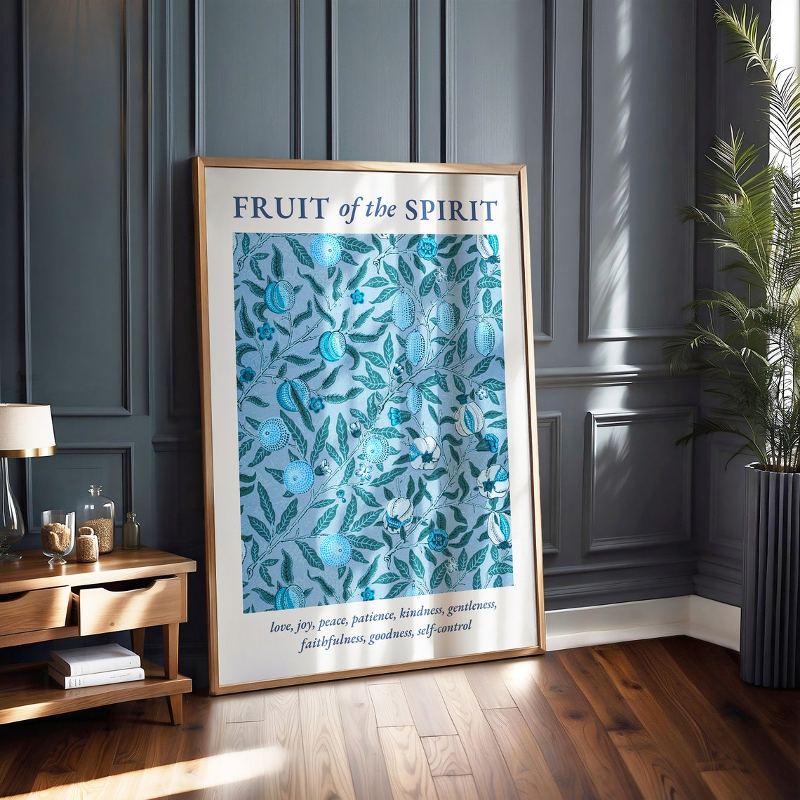 Vintage Fruit Of The Spirit Wall Art Blue Trendy Kitchen Print Bible Verse Wall Art Scripture Cute Poster - Image 4