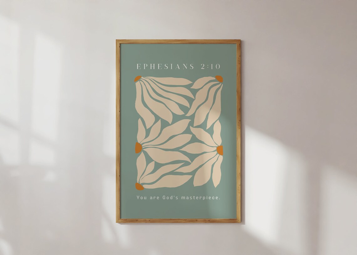 You Are Gods Masterpiece Ephesians 2 Sage Abstract Floral Christian Poster - Image 4