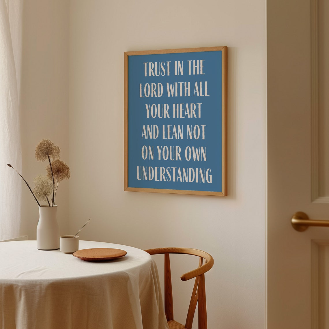 Trust In The Lord With All Your Heart Blue Scripture Quote Poster - Image 3
