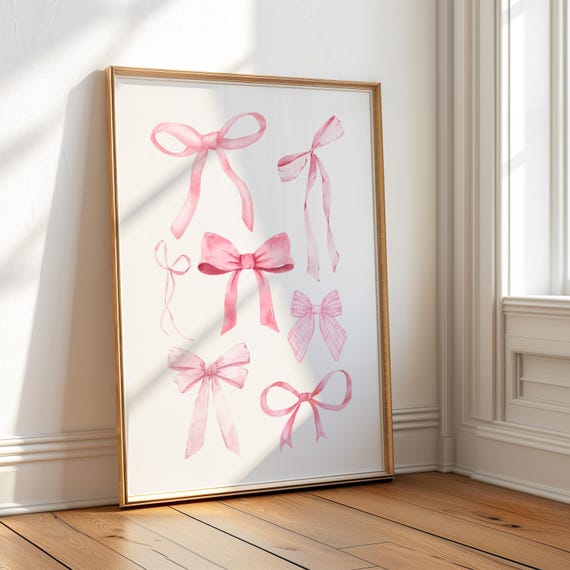 Pink Bows Print Coquette Room Decor Pink Preppy Room Decor Christian Wall Art Bible Verse Art Dorm Room Poster Wall Art