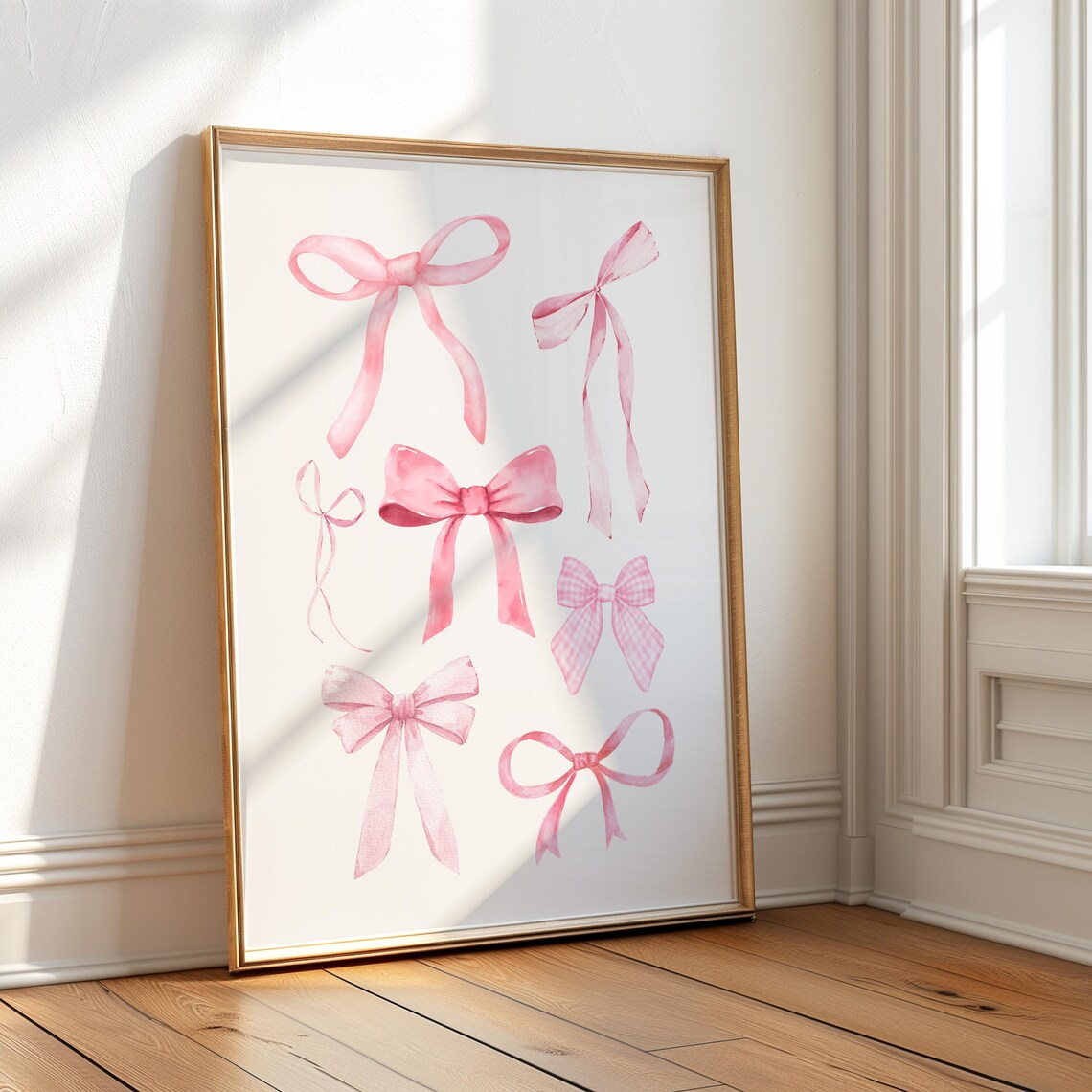 Pink Watercolor Ribbon Bows Coquette Aesthetic Trendy Wall Decor Poster