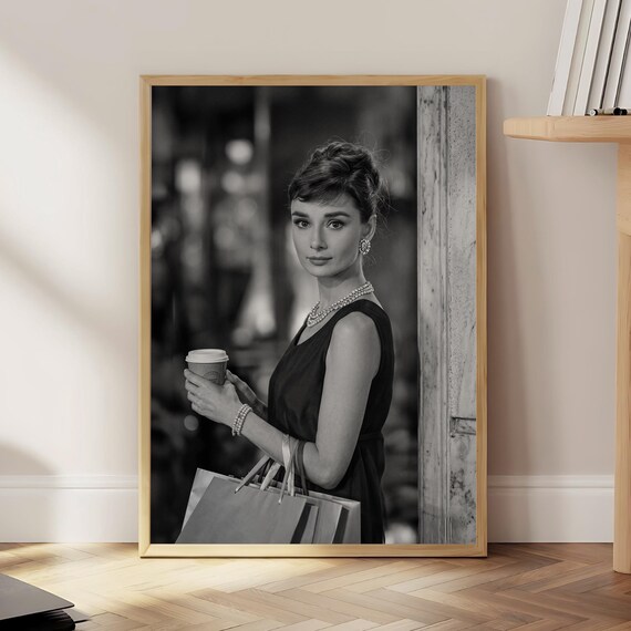 Audrey Hepburn Little Black Dress Coffee Retro Hollywood Chic Poster