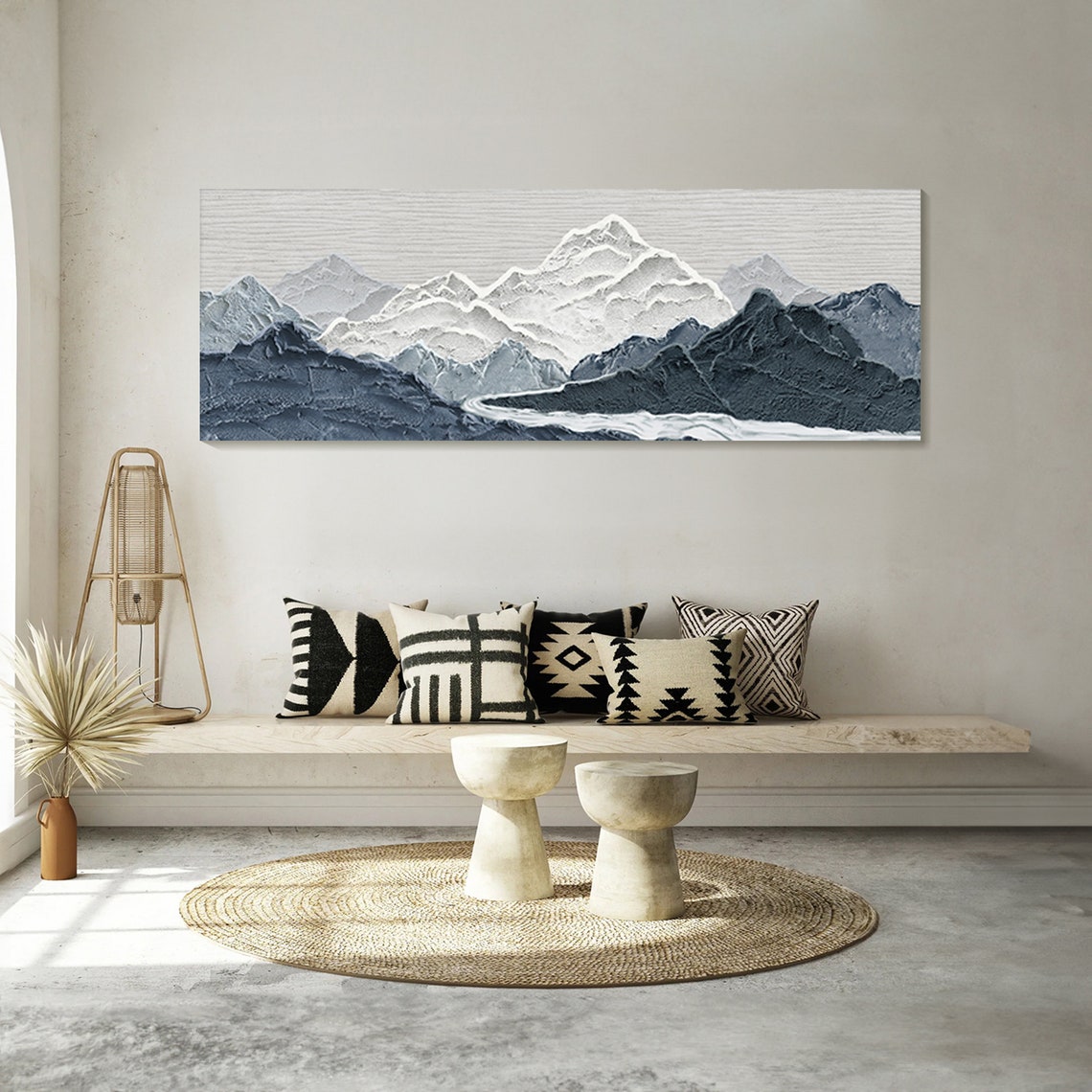 Gray Layered Mountain Peaks Textured 3D Monochrome Landscape Poster - Image 3