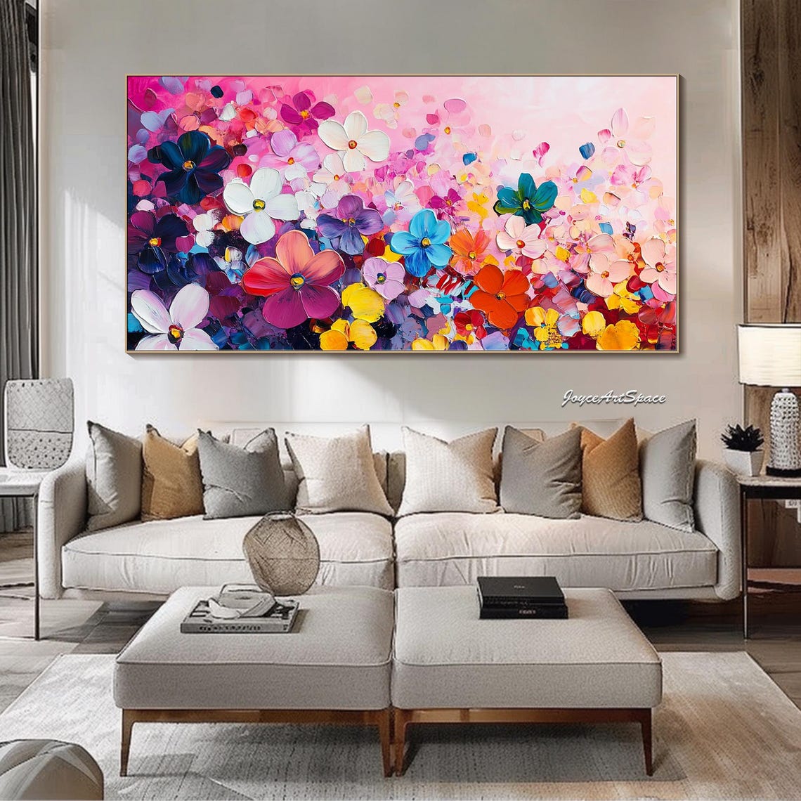 Large Floral Wall Art Pink Painting Creamy 3d Textured Oil Painting On Original Flower Oil Painting Colorful Bed Room Wall Art - Image 2