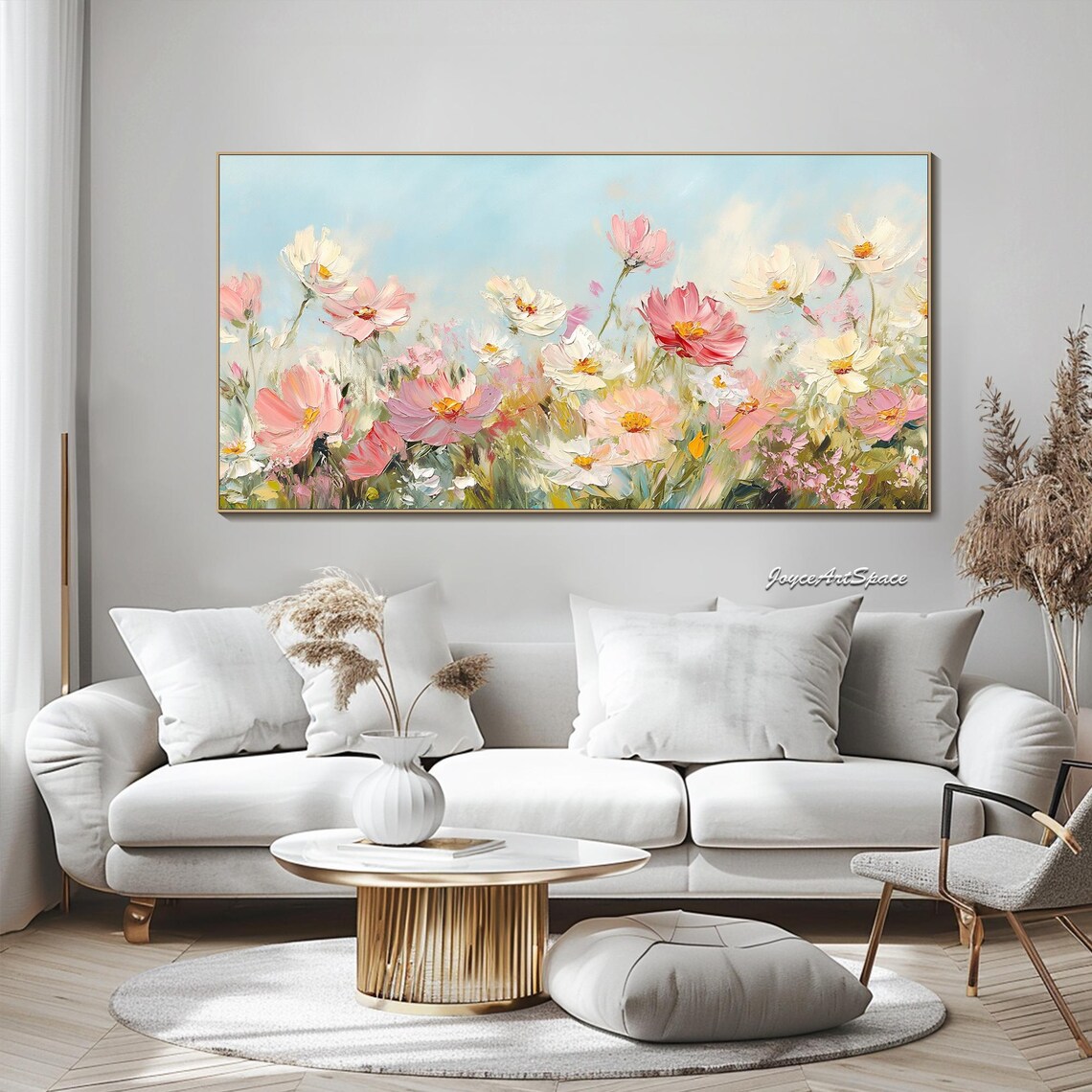 Colorful Wild Flowers Boho Living Room Art Print - Image 3