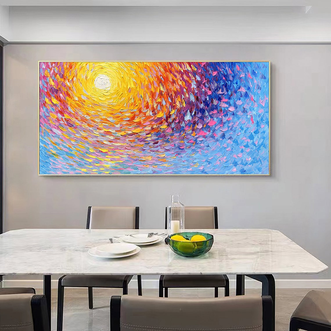 Radiant Sunburst Abstract Swirl 3D Palette Knife Impasto Wall Art - Image 5