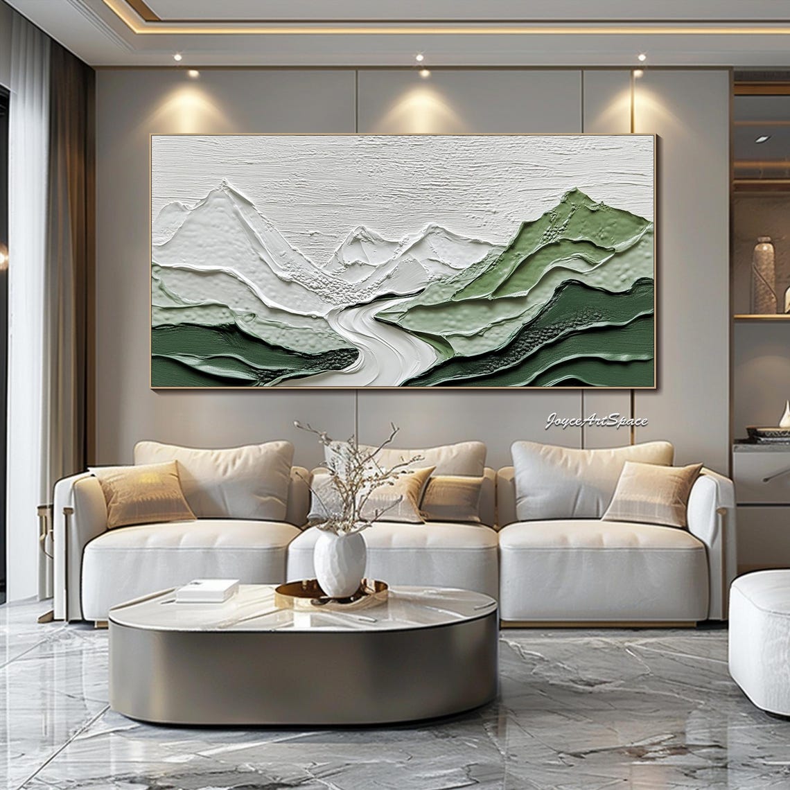 Green Mountains White River Valley Textured 3D Impasto Art Poster - Image 3