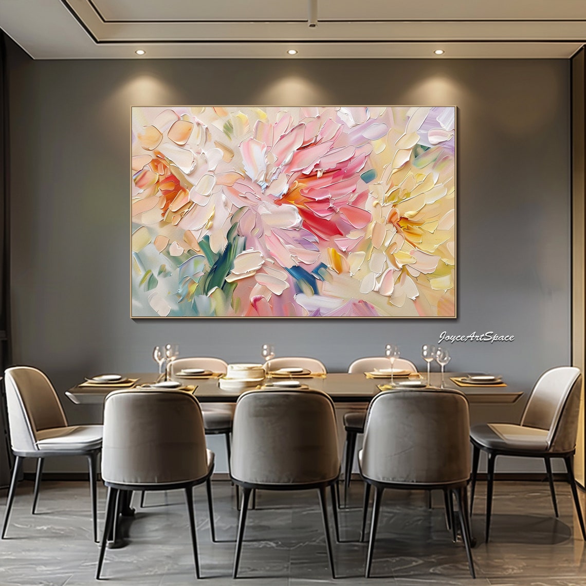 Pink Peach Blossom Petals Textured 3D Abstract Floral Oil Poster - Image 2