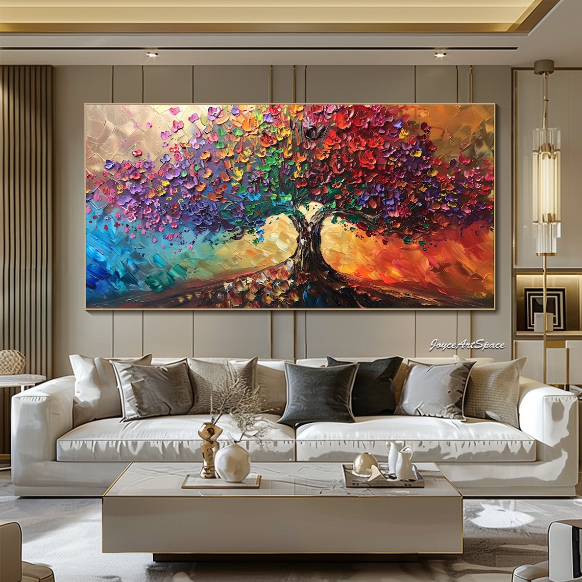 Abstract Colorful Tree Oil Painting, Boho Wall Art Print - Image 2