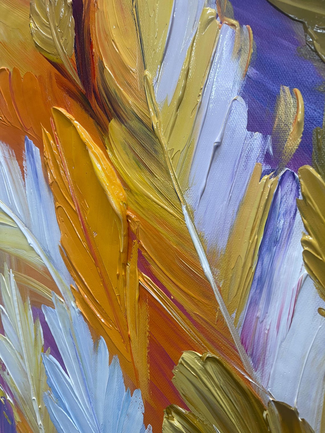 Colorful Feathers Teal Purple Orange 3D Impasto Abstract Wall Art - Image 5