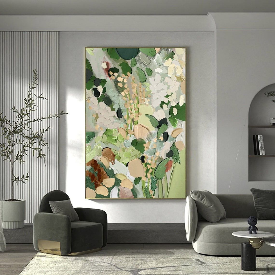 Sage Green Botanical Leaves Cream Minimalist 3D Textured Wall Art - Image 4