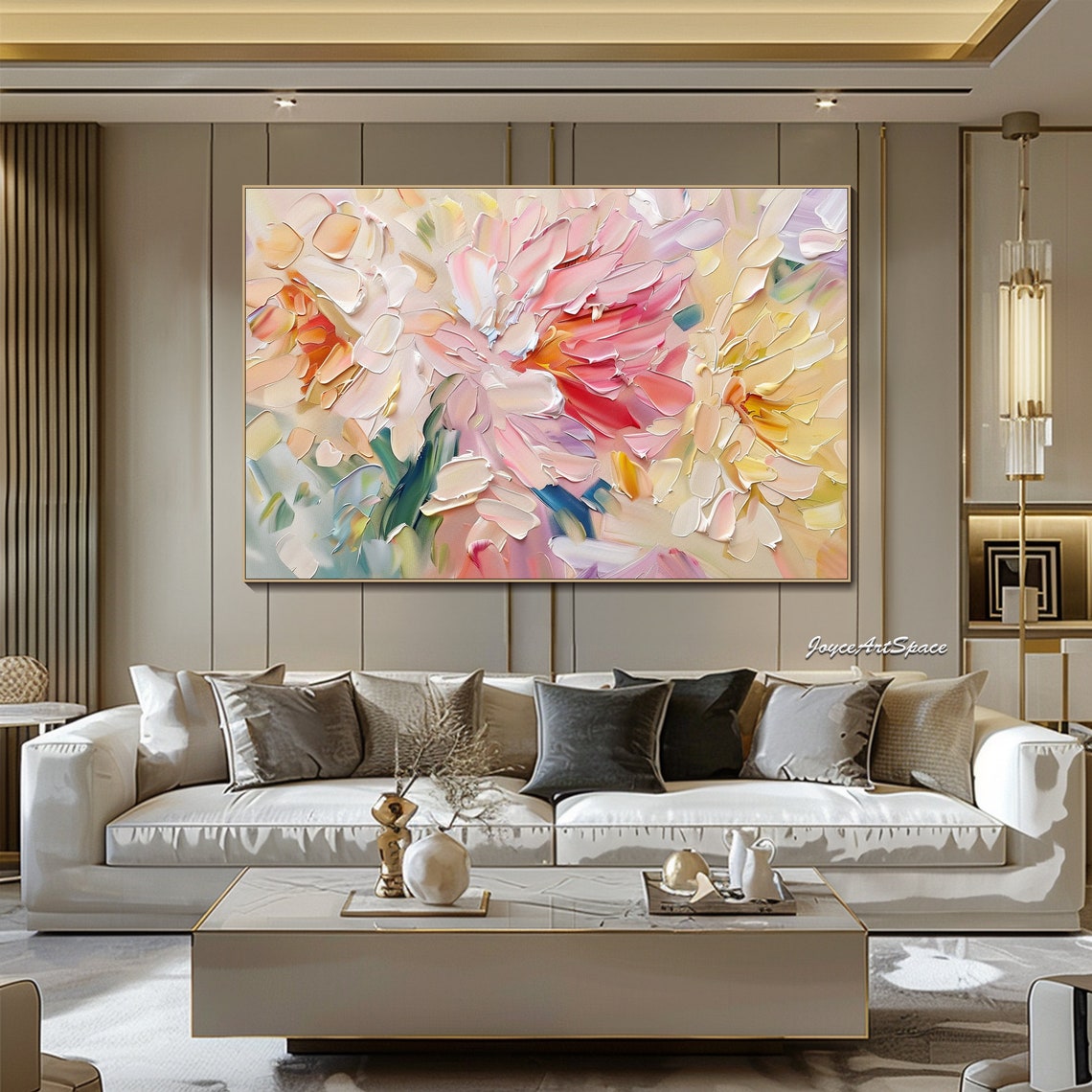 Pink Peach Blossom Petals Textured 3D Abstract Floral Oil Poster - Image 4