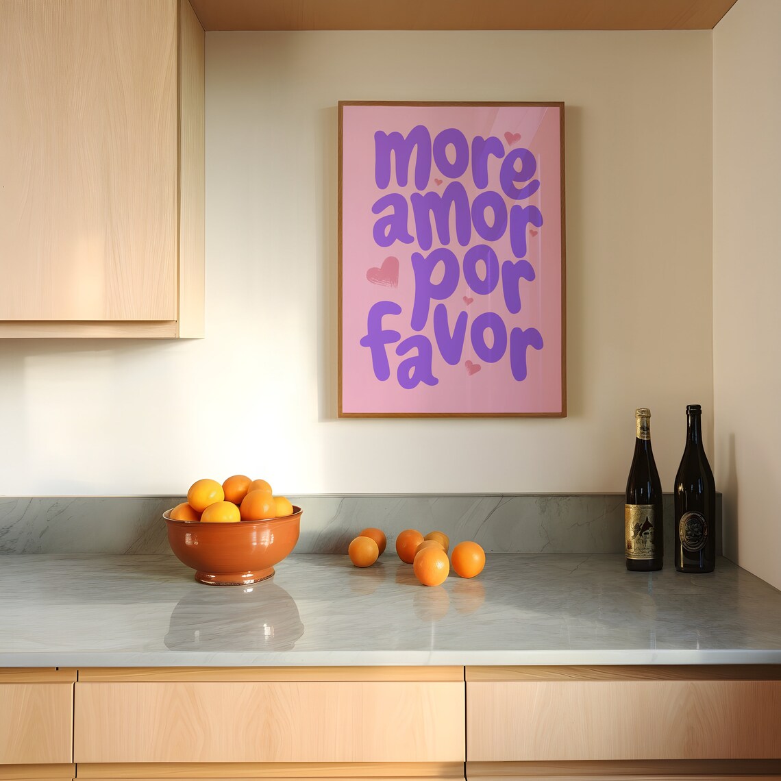 More Amor Por Favor Pink Maximalist Quote Poster With Purple Lettering Art - Image 2