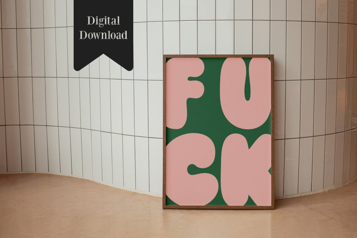 Fuck Bold Retro Bubble Letters Pink Green Retro Typography Poster