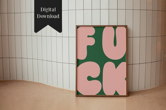 Fck Large Retro Wall Art Funny Wall Art Green Pink Retro Decor Colorful Large Quirky Poster Prints